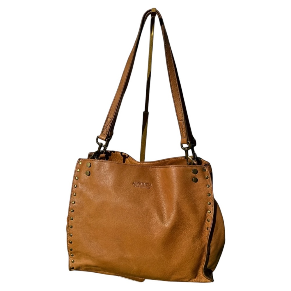 AllSaints Tan Leather Shoulder Bag with Stud Detail